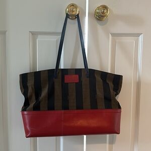 Vintage Fendi Pequin Medium Roll Tote Tobacco Red